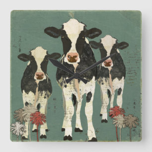 Carrée Horloge de vaches à onyx et à ivoire