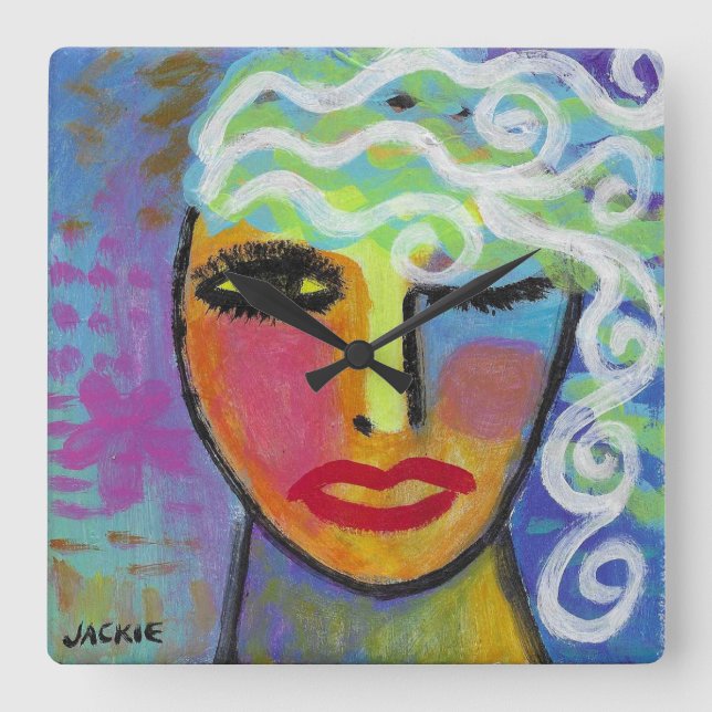 Carrée Horloge décorative Art Abstrait coloré (Recto)