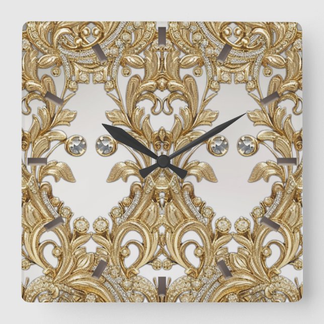Carrée Horloge décorative Mur d'or (Recto)