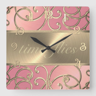 Carrée Horloge des vols temps rose et or