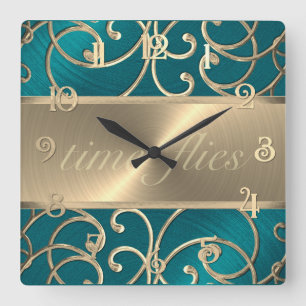 Carrée Horloge des vols turquoise et Gold