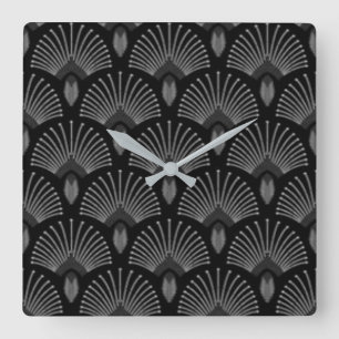 Carrée  Horloge design Art déco noir et argenté