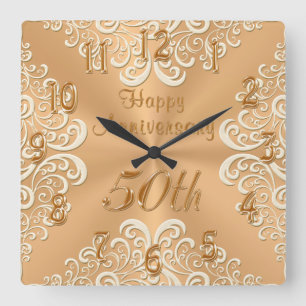 Carrée Horloge du 50e anniversaire du Mariage Gold and Ec