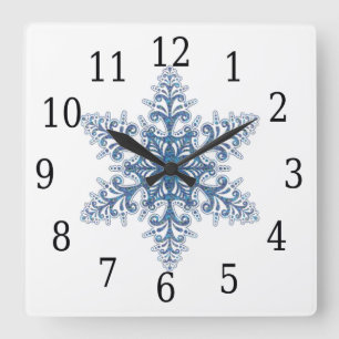 Carrée Horloge du Carré de flocons de neige bleu