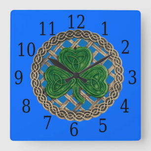 Carrée Horloge Du Carré Shamrock Bleu Et Noeuds Celtiques