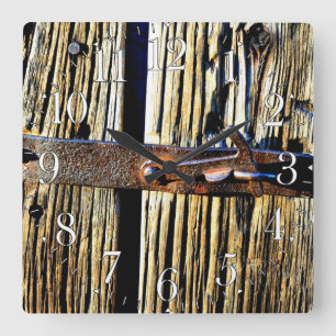 Carrée Horloge du chalet en bois rustique et fer métalliq