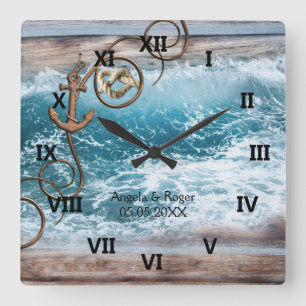 Carrée Horloge du Mariage d'Ancres nautiques