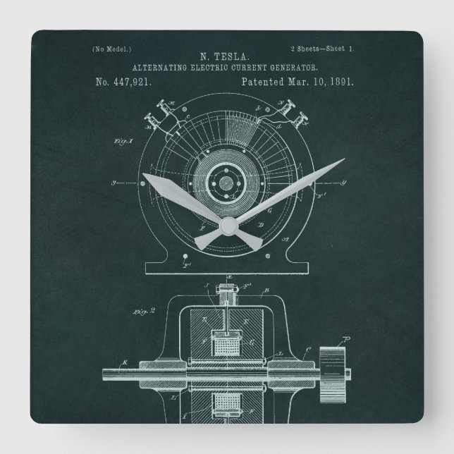 Carrée Horloge du modèle de moteur Tesla AC (Recto)