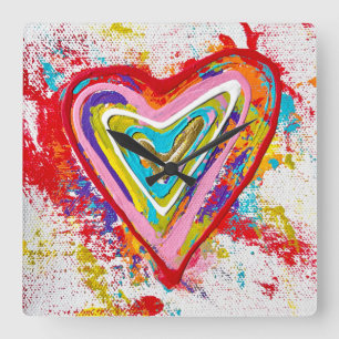 Carrée Horloge du mur du coeur rouge