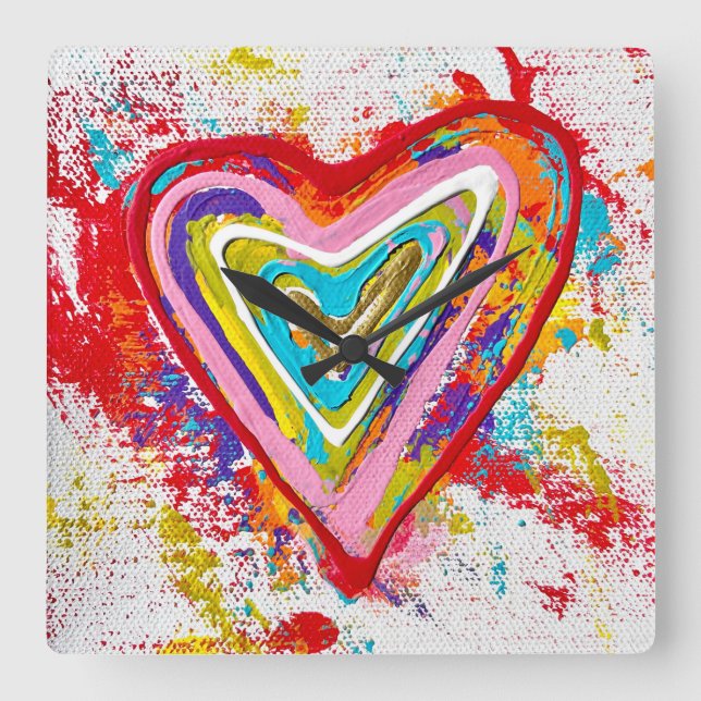 Carrée Horloge du mur du coeur rouge (Recto)