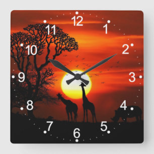 Carrée Horloge du mur du paysage africain