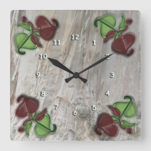 Carrée Horloge - Écorce et Feuilles