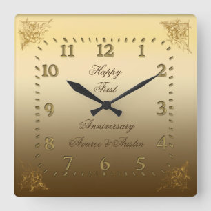 Carrée Horloge Élégante du premier anniversaire de Mariag