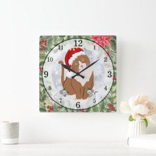 Carrée Horloge en acrylique Santa Cat & Elf Mice