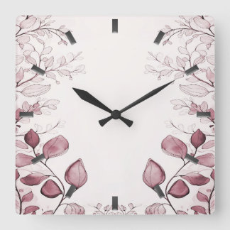 Carrée Horloge Feuille rouge moderne