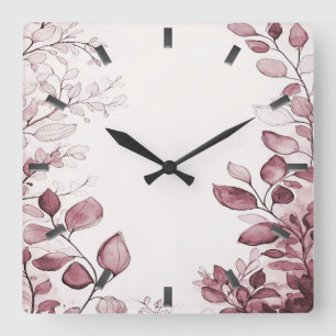 Carrée Horloge Feuille rouge moderne