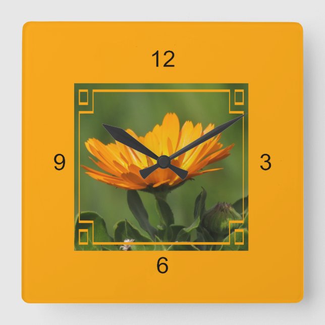 Carrée Horloge - Fleur orange dans le cadre (Recto)