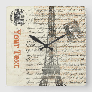 Carrée Horloge française vintage de Tour Eiffel