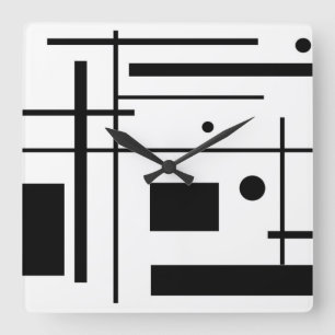 Carrée Horloge géométrique noire et blanche de formes