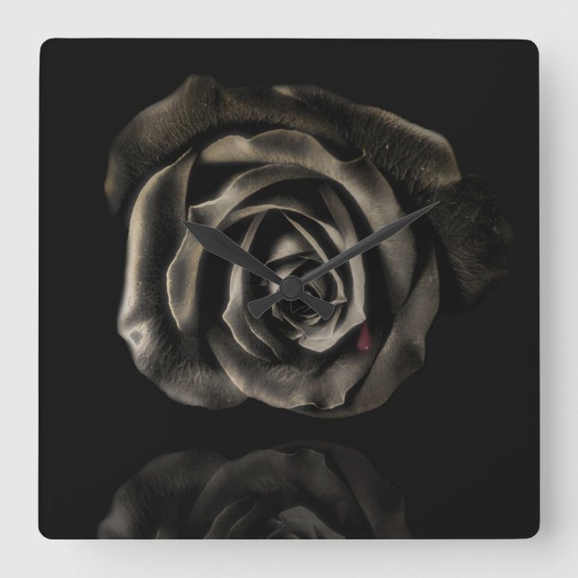 Carrée Horloge gothique de rose de noir de vampire (Recto)