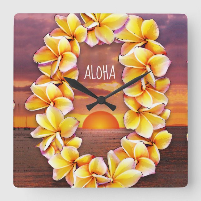 Carrée Horloge Hawai'i Lei avec Aloha (Recto)