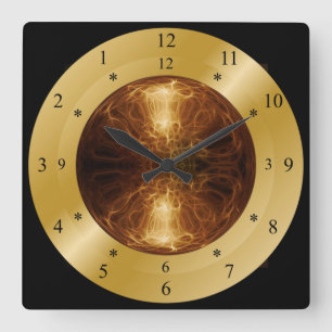 Carrée Horloge horaire ~ Golden Electric Planet ~ * ~ ~ ~