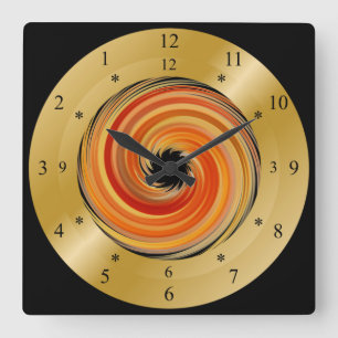 Carrée Horloge horaire ~ Orange tourbillon ~ * ~ ~