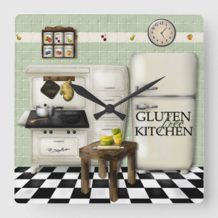 Carrée Horloge libre de vert de cuisine de gluten