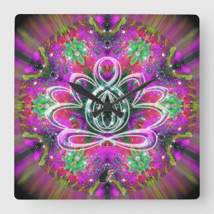 Carrée Horloge Lotus Zen Céleste