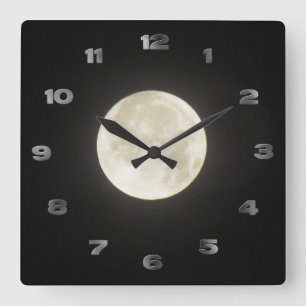 Carrée Horloge - Lune avec chiffres arabes