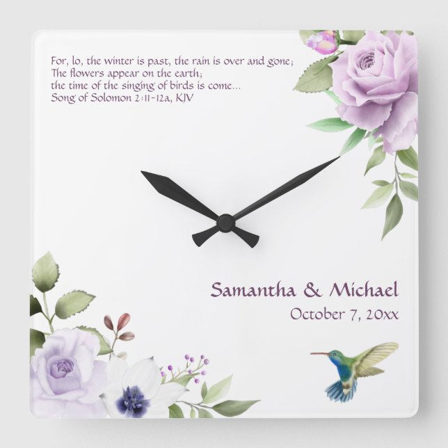 Carrée Horloge Mariage chrétienne - Chanson de Salomon (Recto)