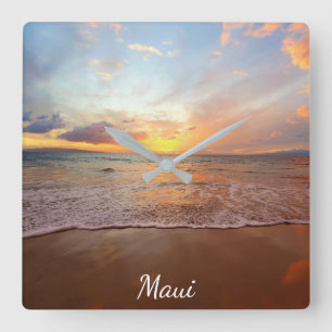 Carrée Horloge Maui Beach Sunset Acrylique Mur