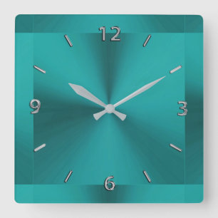 Carrée Horloge métallique verte turquoise foncée