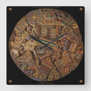 Carrée Horloge mexicaine aztèque en pierre découpée maya
