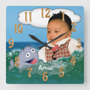 Carrée Horloge mignonne de baleine avec votre photo et