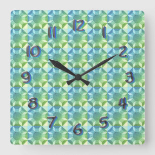 Carrée Horloge - Motif de courtepointe bleu et vert