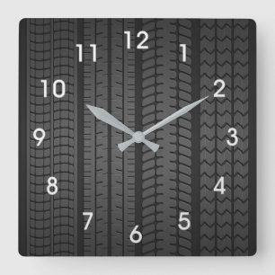 Carrée horloge motif de la traînée de pneus