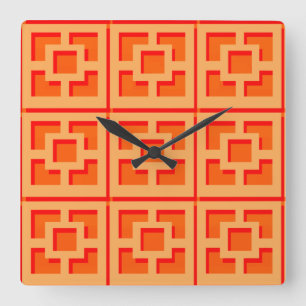 Carrée Horloge Mur Acrylique Retro Orange Trellis