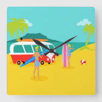 Horloge Mur Acrylique Rétro Surfer Couple