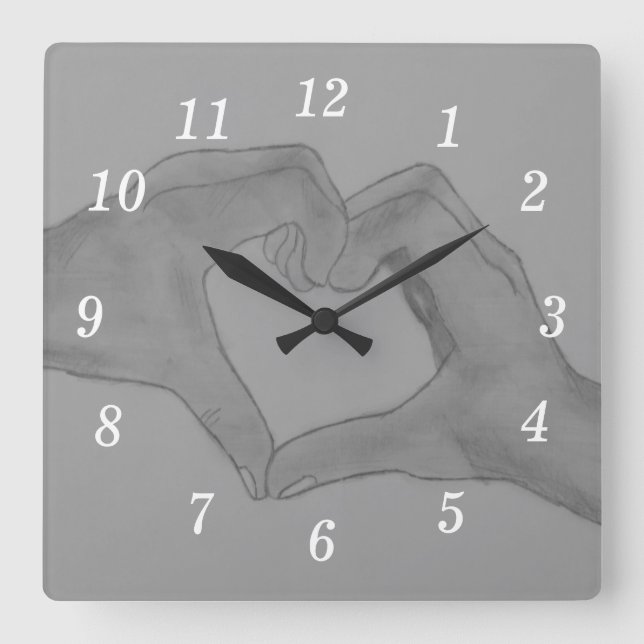 Carrée Horloge Mur Coeur Des Mains (Recto)