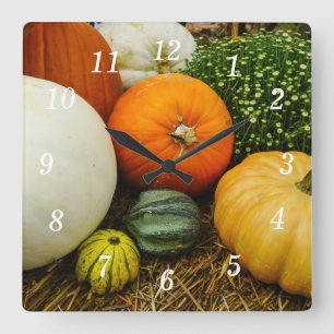 Carrée Horloge Mural citrouille Et Gourde