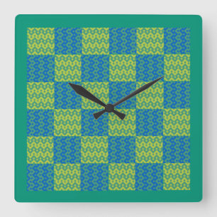 Carrée Horloge murale, émeraude et Motif à écailles bleue