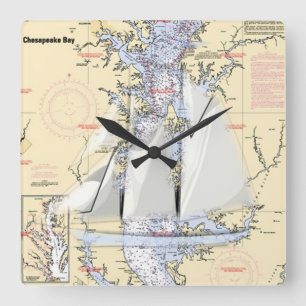 Carrée Horloge nautique de baie de chesapeake de carte