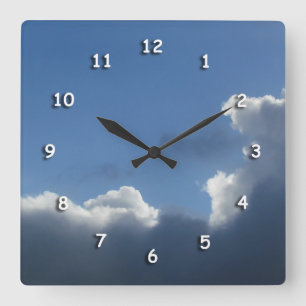 Carrée Horloge - Nuages avec revêtement argenté