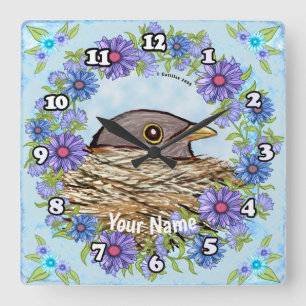Carrée Horloge Oiseau Dans Nid