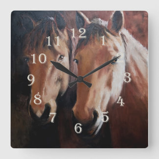 Carrée Horloge orientée de cheval avec deux chevaux