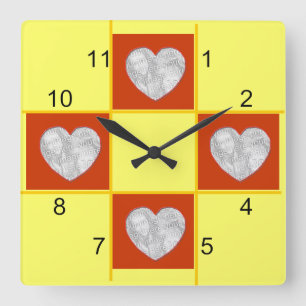 Carrée Horloge - Patchwork (coeur rouge)
