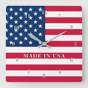 Carrée Horloge Patriotique avec Drapeau Américain - Fabri