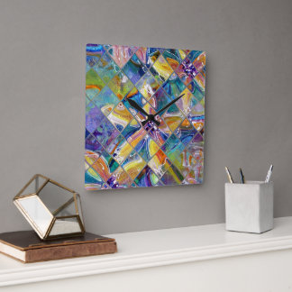 Carrée Horloge Personnalisable en mosaïque florale d'Art