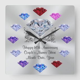 Carrée Horloge personnalisée d'anniversaire de diamant,
